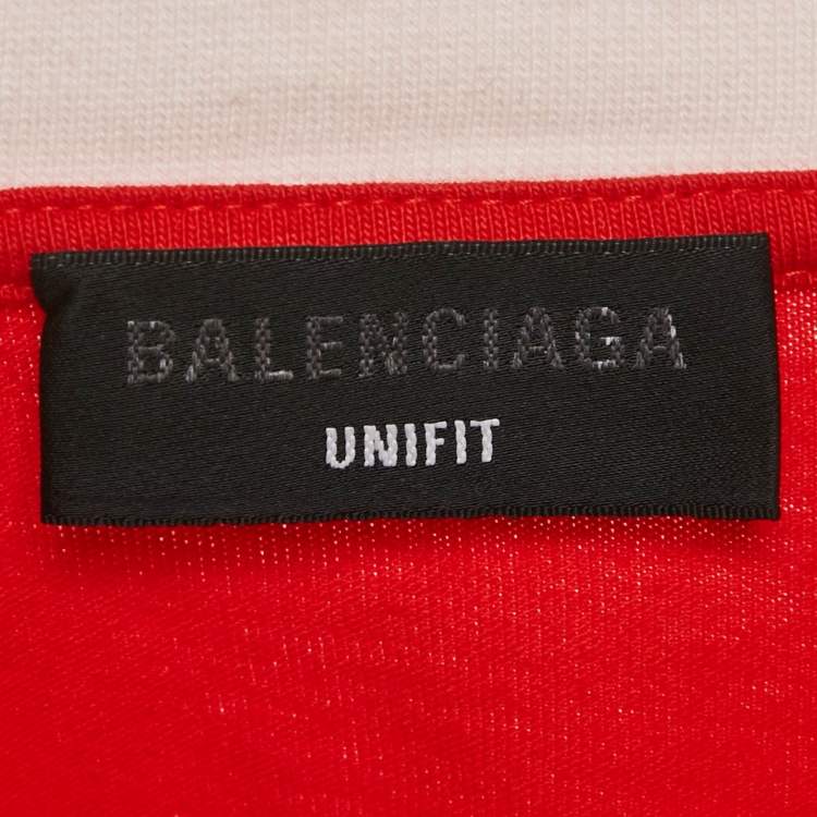 Pre Owned Balenciaga Unifit Red Logo Print Jersey Oversized T-Shirt L