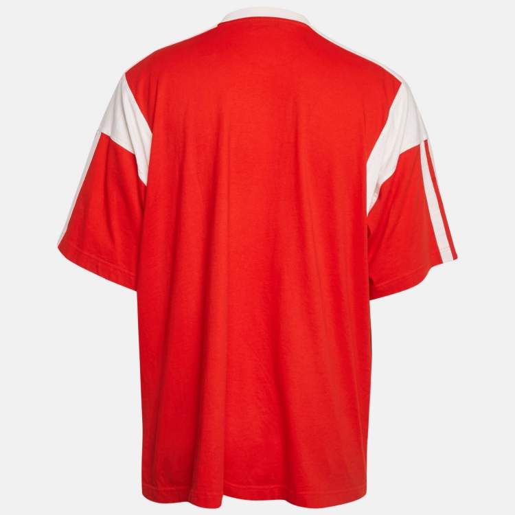 Pre Owned Balenciaga Unifit Red Logo Print Jersey Oversized T-Shirt L