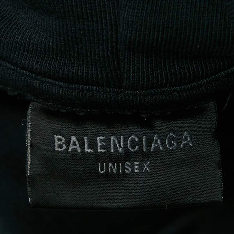 Pre Owned Balenciaga Black Washed Tape Type Logo Print Cotton Distressed Hoodie Sweatshirt S