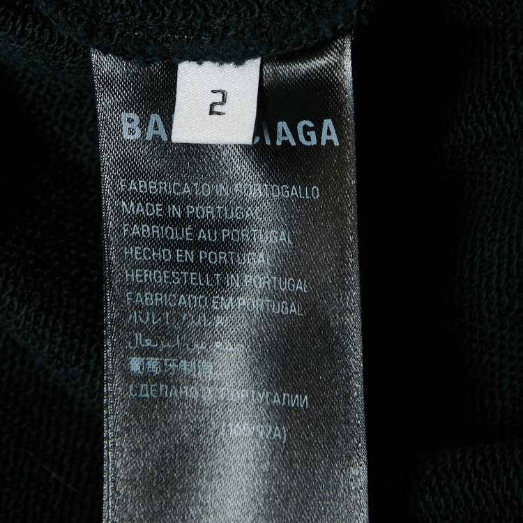 Pre Owned Balenciaga Black Washed Tape Type Logo Print Cotton Distressed Hoodie Sweatshirt S