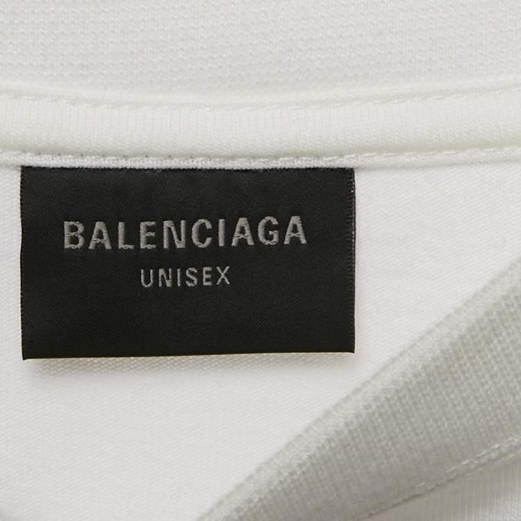 Pre Owned Balenciaga White Logo Print Cotton Full Sleeve Crew Neck T-Shirt L