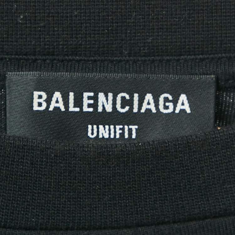 Pre Owned Balenciaga Black Logo Embroidered Cotton Distressed Long Sleeve T-Shirt L