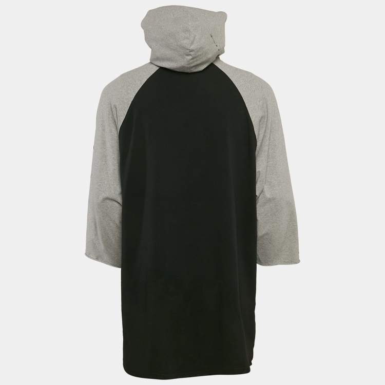 Pre Owned Balenciaga Black/Grey Stencil Logo Print Cotton Distressed Hoodie T-Shirt L