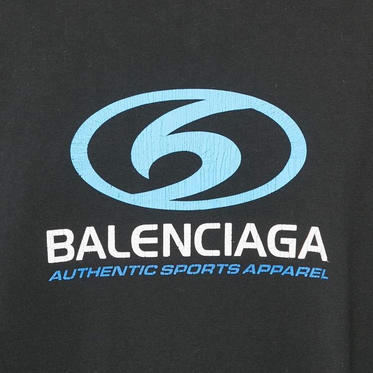 Pre Owned Balenciaga Black Logo Printed Cotton Distressed Sweatshirt M