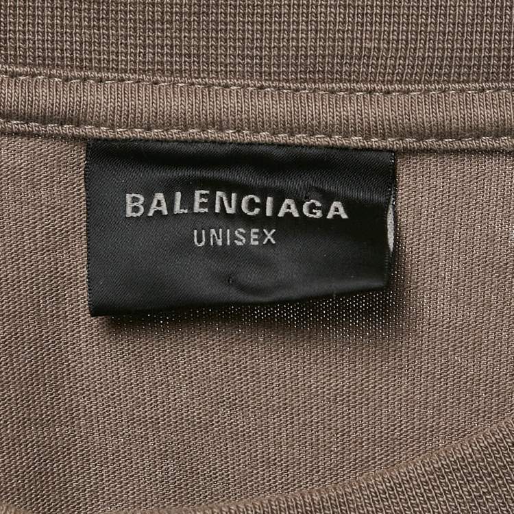 Pre Owned Balenciaga Unisex Beige Logo Print Oversized Long Sleeve T-Shirt M