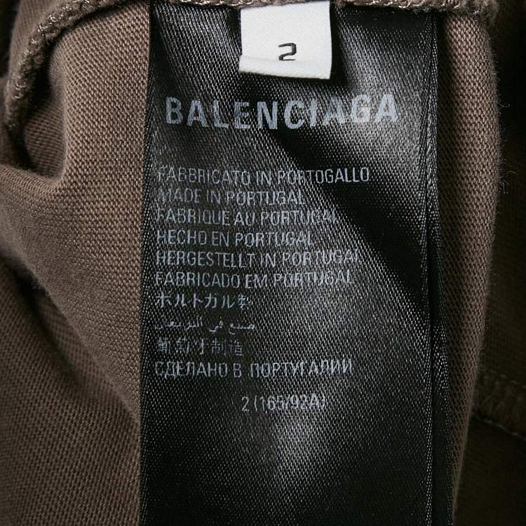 Pre Owned Balenciaga Unisex Beige Logo Print Oversized Long Sleeve T-Shirt M