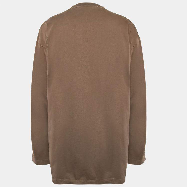 Pre Owned Balenciaga Unisex Beige Logo Print Oversized Long Sleeve T-Shirt M