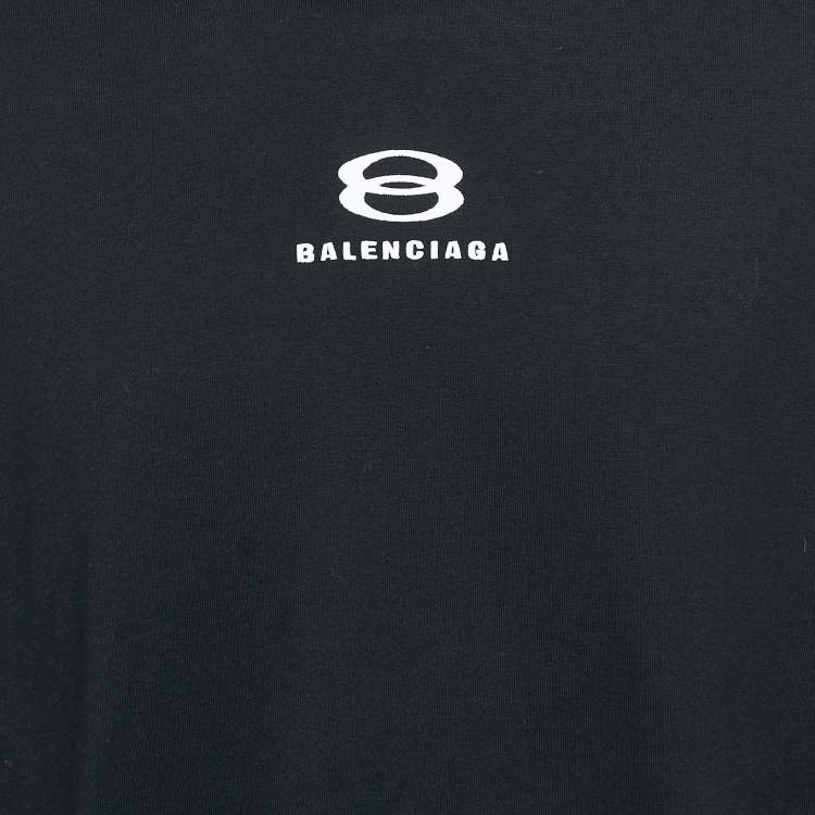 Pre Owned Balenciaga Black Logo Embroidery Cotton Knit Oversized Hoodie M