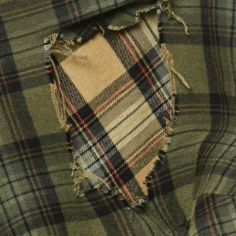 Pre Owned Balenciaga Unisex Green Checks Distressed Cotton T-shirt and Shirt L