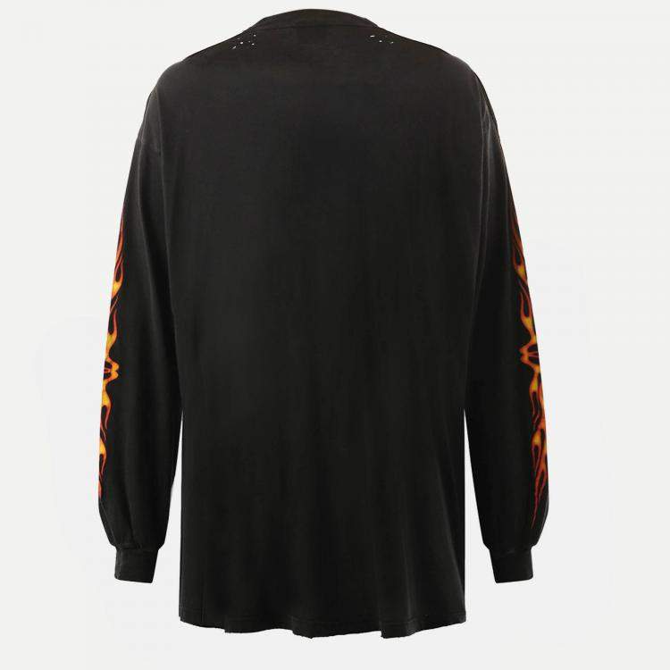 Pre Owned Balenciaga Black Printed Jersey Distressed Crew Neck T-Shirt L