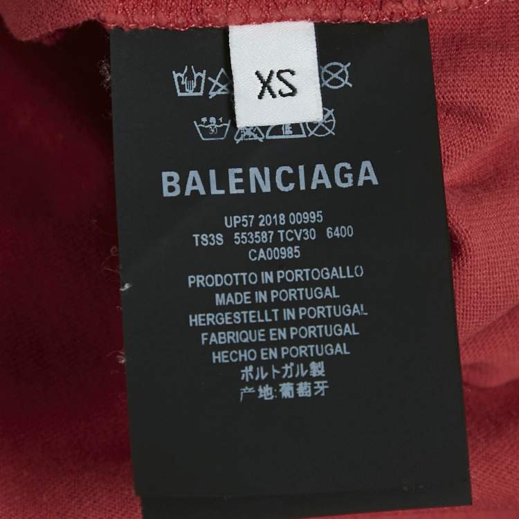 Pre Owned Balenciaga Red Logo Print Cotton Knit Crew Neck T-Shirt XS