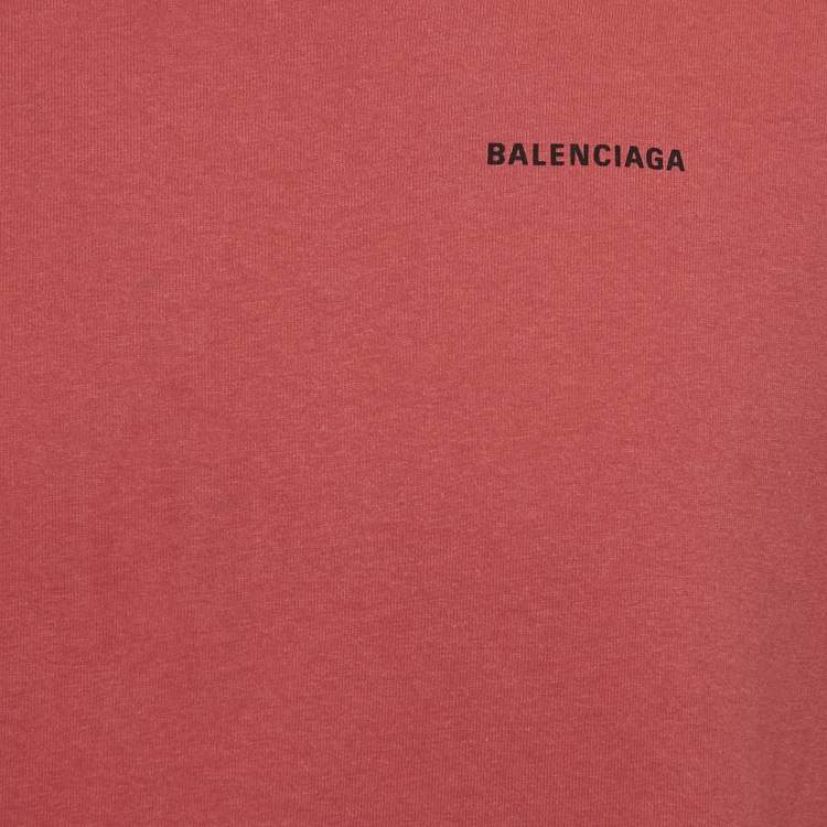Pre Owned Balenciaga Red Logo Print Cotton Knit Crew Neck T-Shirt XS
