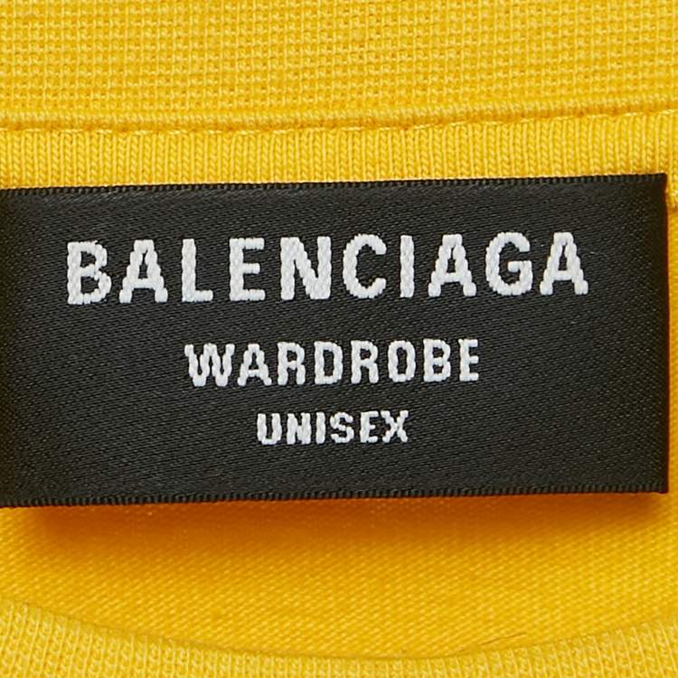 Pre Owned Balenciaga Unisex Yellow Logo Embroidered Jersey T-Shirt XXS