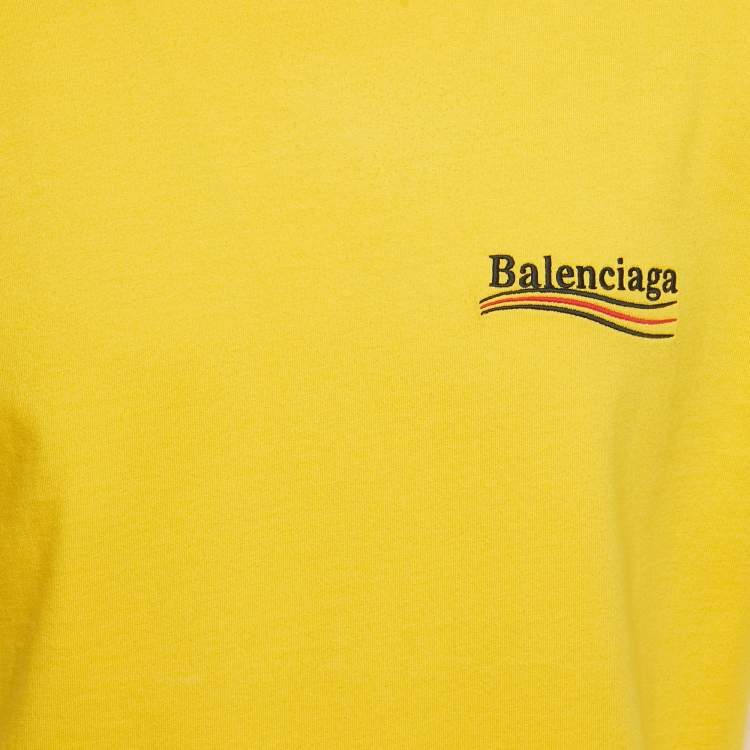 Pre Owned Balenciaga Unisex Yellow Logo Embroidered Jersey T-Shirt XXS