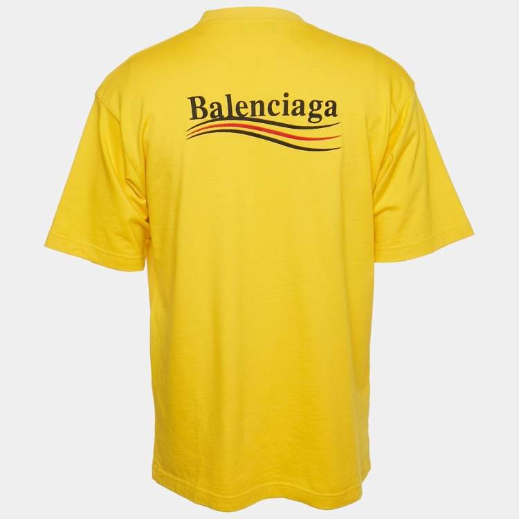 Pre Owned Balenciaga Unisex Yellow Logo Embroidered Jersey T-Shirt XXS