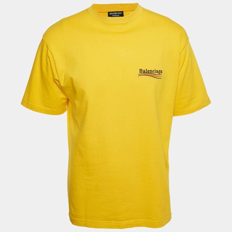 Pre Owned Balenciaga Unisex Yellow Logo Embroidered Jersey T-Shirt XXS