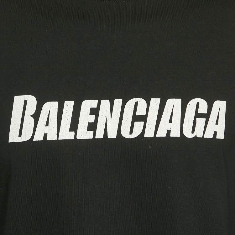Pre Owned Balenciaga Unisex Black Logo Print Jersey Distressed T-Shirt XXS