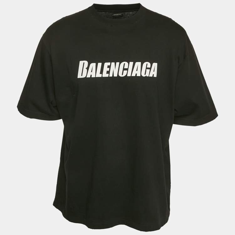 Pre Owned Balenciaga Unisex Black Logo Print Jersey Distressed T-Shirt XXS