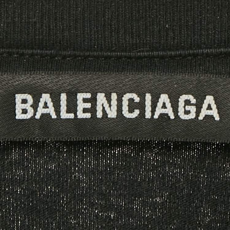 Pre Owned Balenciaga Black Logo Print Crew Neck Oversized T-Shirt XS