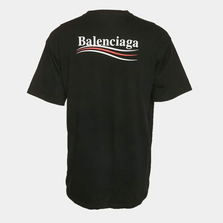 Pre Owned Balenciaga Black Logo Print Cotton Crew Neck T-Shirt S