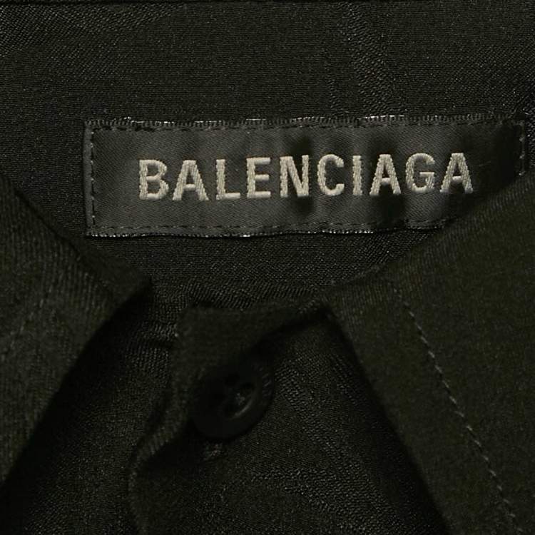 Pre Owned Balenciaga Black Patterned Silk Buttoned Half Sleeve Shirt M