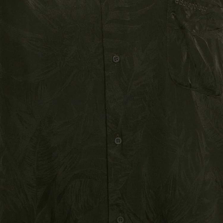 Pre Owned Balenciaga Black Patterned Silk Buttoned Half Sleeve Shirt M
