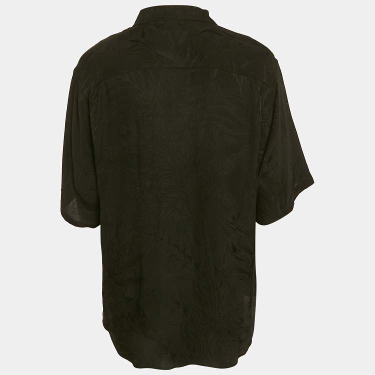 Pre Owned Balenciaga Black Patterned Silk Buttoned Half Sleeve Shirt M