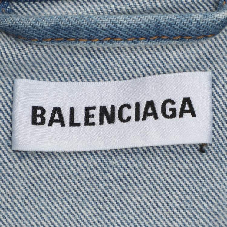 Pre Owned Balenciaga Blue Denim Graphic Print Jacket XXXS