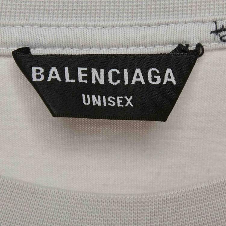 Pre Owned Balenciaga Unisex Light Grey Logo Embroidered Jersey T-Shirt M