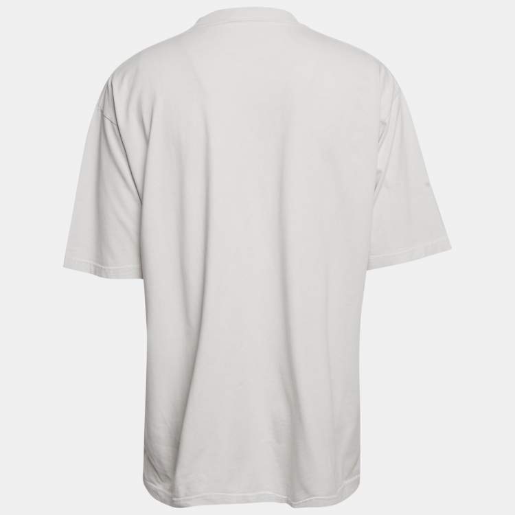 Pre Owned Balenciaga Unisex Light Grey Logo Embroidered Jersey T-Shirt M