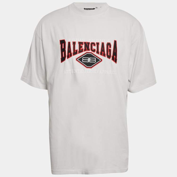 Pre Owned Balenciaga Unisex Light Grey Logo Embroidered Jersey T-Shirt M