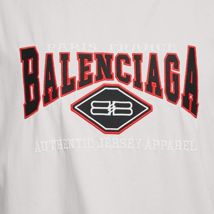 Pre Owned Balenciaga Unisex Light Grey Logo Embroidered Jersey T-Shirt M