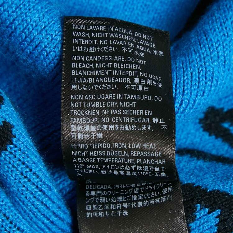 Pre Owned Balenciaga Blue Monogram Cotton Knit Crew Neck Sweater M
