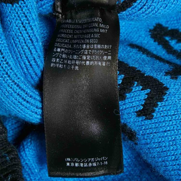 Pre Owned Balenciaga Blue Monogram Cotton Knit Crew Neck Sweater M