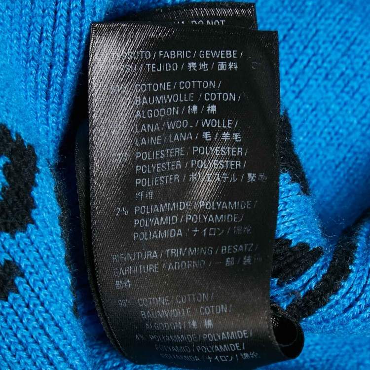 Pre Owned Balenciaga Blue Monogram Cotton Knit Crew Neck Sweater M
