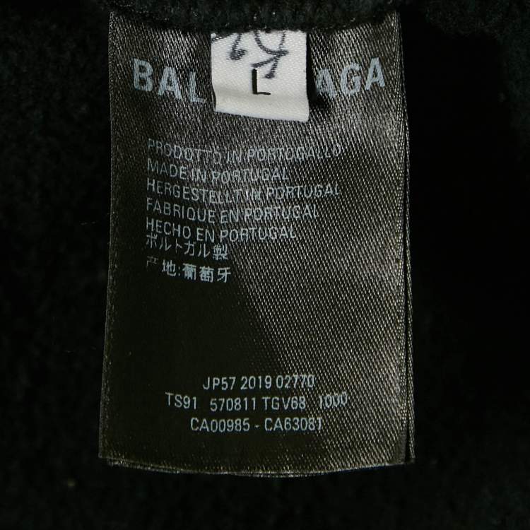 Pre Owned Balenciaga Black Logo Embroidered Cotton Knit Hoodie L