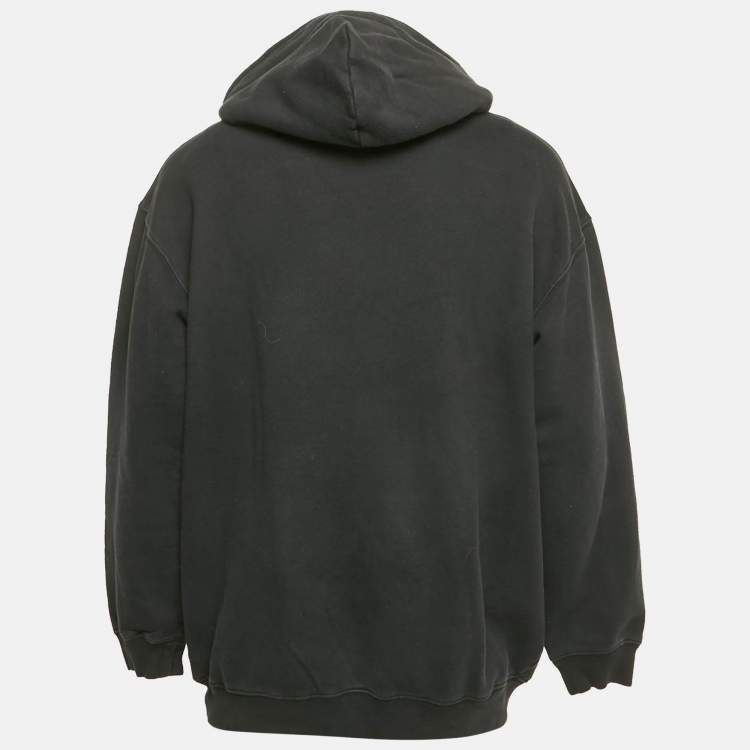 Pre Owned Balenciaga Black Logo Embroidered Cotton Knit Hoodie L