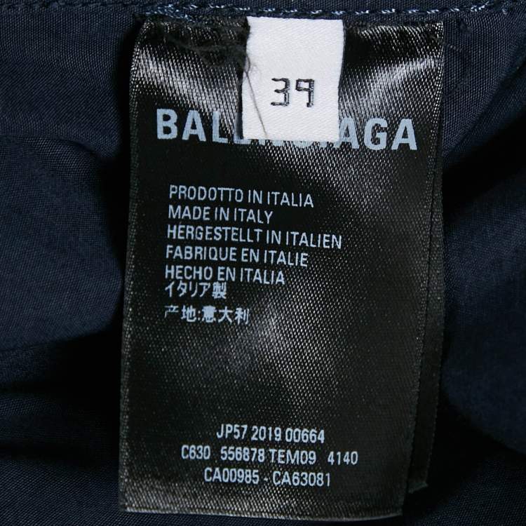 Pre Owned Balenciaga Navy Blue Cotton Logo Print Button Down Oversized Shirt M