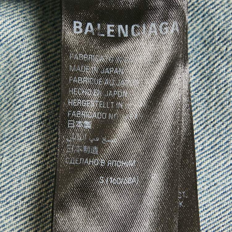Pre Owned Balenciaga Unisex Blue Logo Over All Faded Denim Straight Leg Jeans S Waist 30"