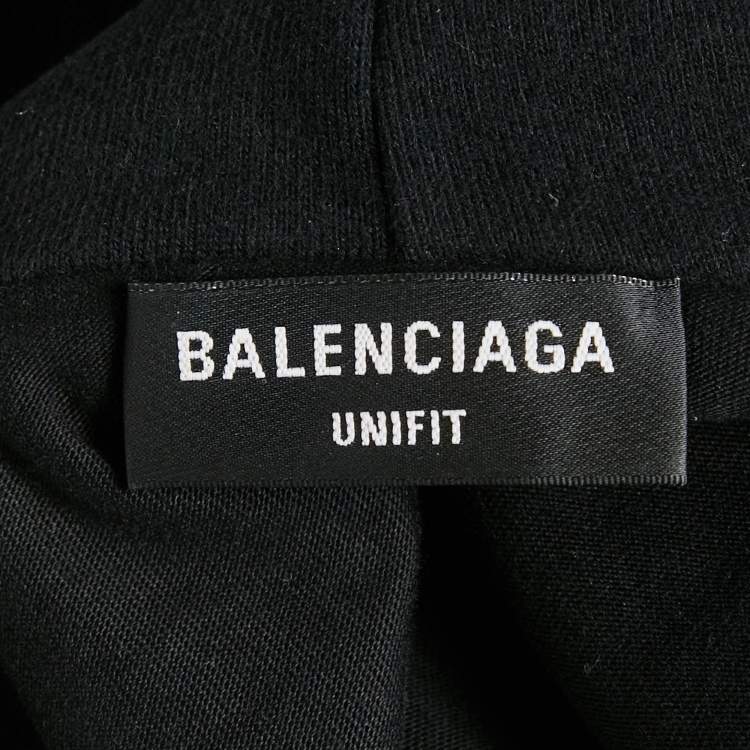 مملوكة مسبقًا Balenciaga Unifit Black Logo Print Distressed Cotton Knit Hoodie XS