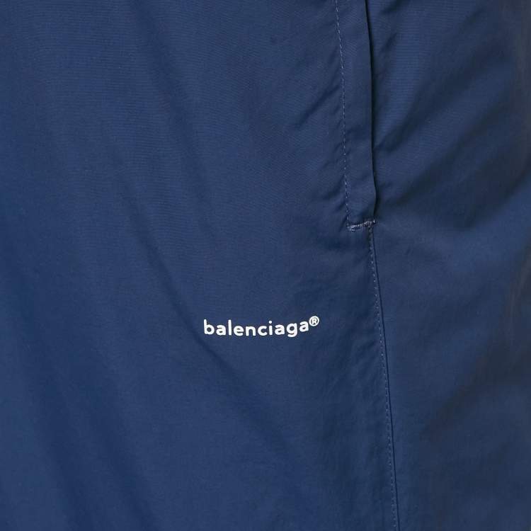 Pre Owned Balenciaga Navy Blue Logo Print Nylon Pants XS