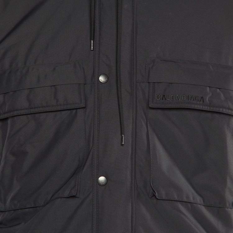 Pre Owned Balenciaga Black Polyester Double Layered Hooded Zip Front Jacket S