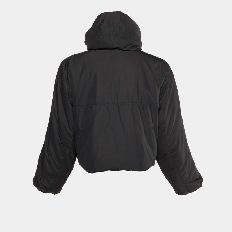 Pre Owned Balenciaga Black Polyester Double Layered Hooded Zip Front Jacket S