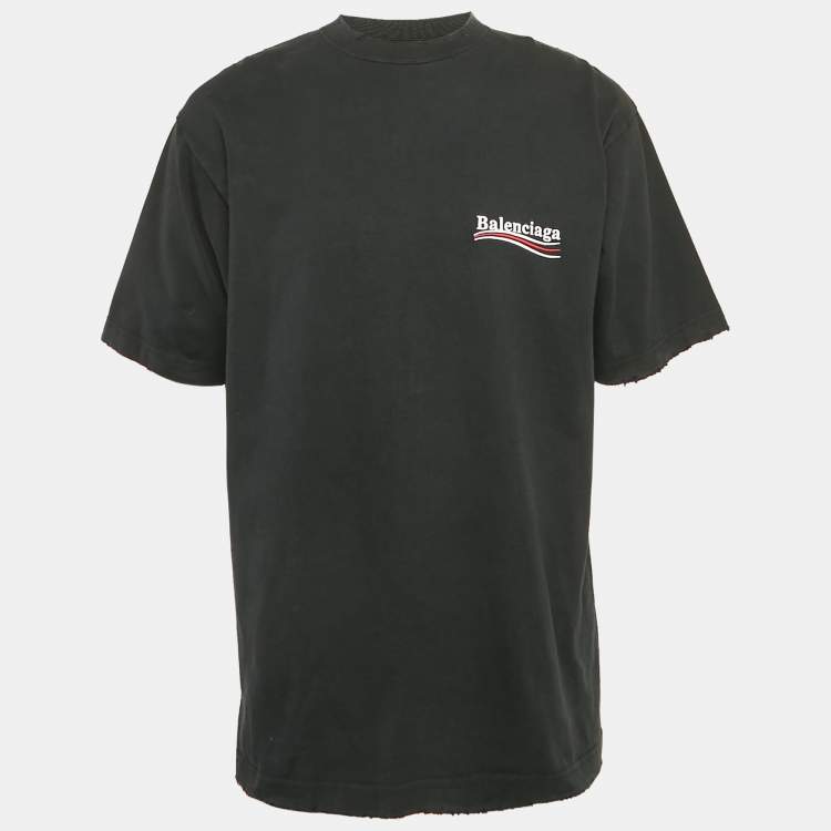 Pre Owned Balenciaga Unisex Black Distressed Jersey Campaign Oversized T-Shirt XXS