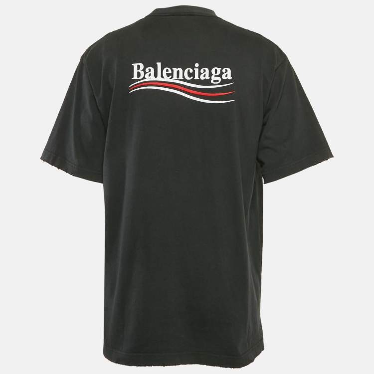 Pre Owned Balenciaga Unisex Black Distressed Jersey Campaign Oversized T-Shirt XXS