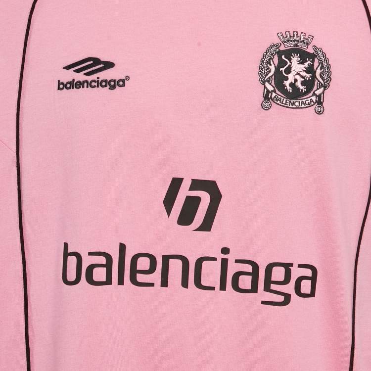 Pre Owned Balenciaga Unisex Pink Jersey Paris Soccer Oversized T-shirt L