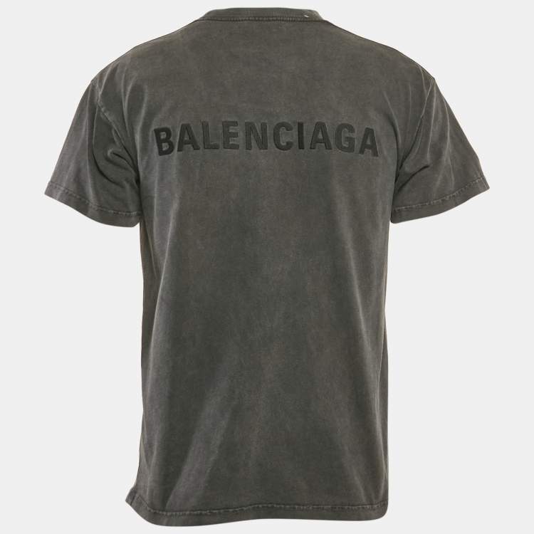Pre Owned Balenciaga Grey Logo Embroidered Jersey T-Shirt XS