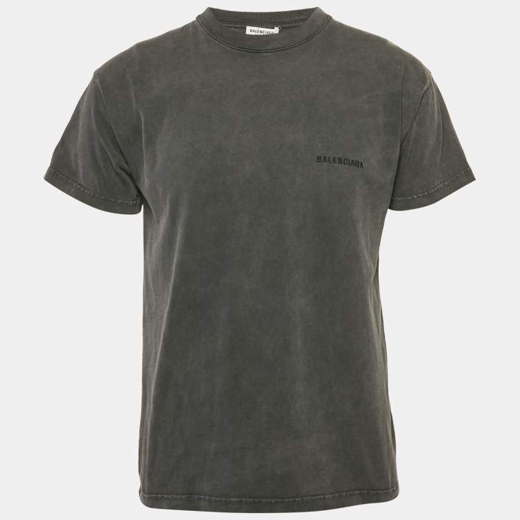 Pre Owned Balenciaga Grey Logo Embroidered Jersey T-Shirt XS