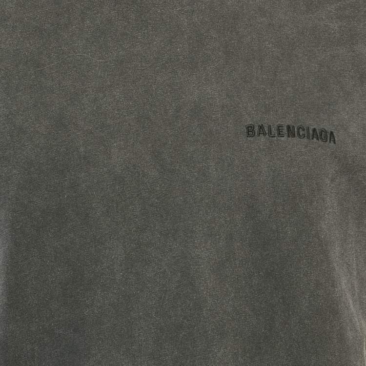 Pre Owned Balenciaga Grey Logo Embroidered Jersey T-Shirt XS