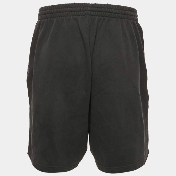 Pre Owned Balenciaga Black Knit Logo Embroidered Shorts M